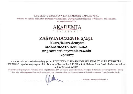 Akademia Estetyki: Podstawy ultrasonografii twarzy, kurs dla lekarzy (doc. Krzysztof Mlosek)